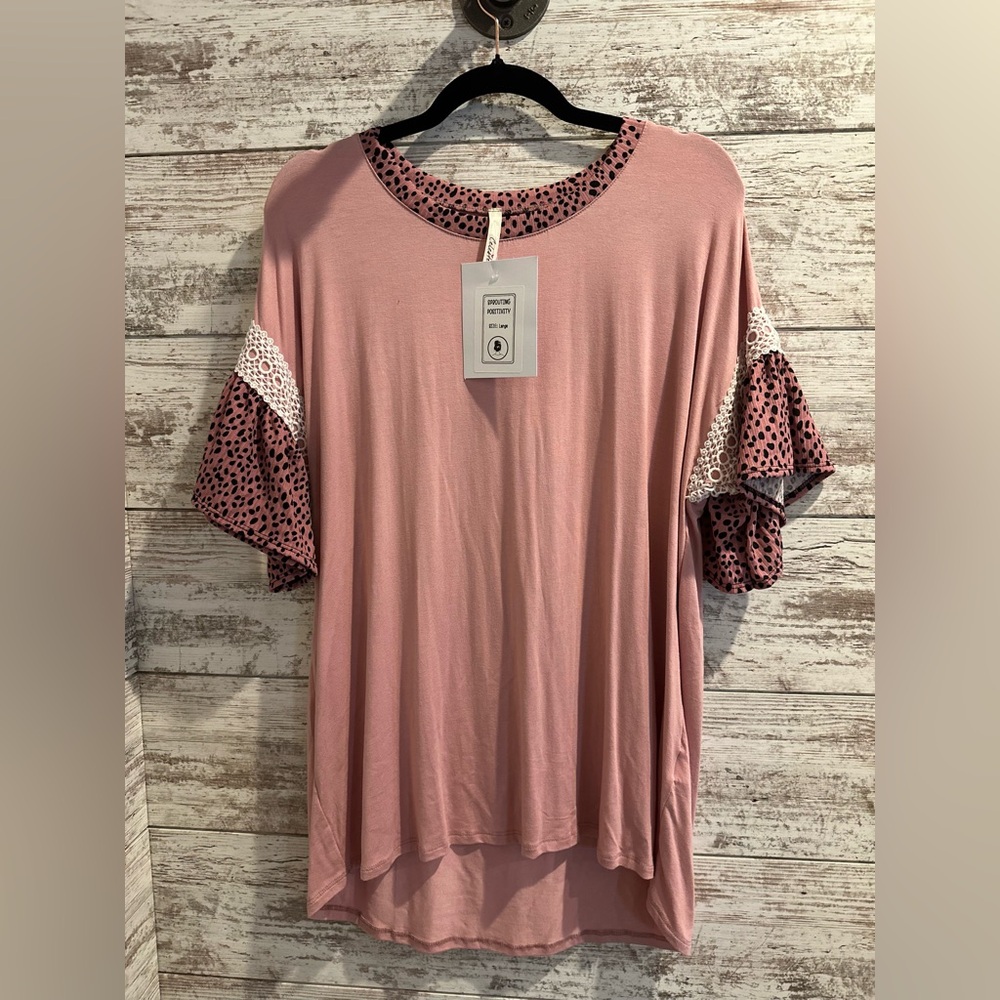 Celeste Pink Blouse with Polka Dot Sleeves